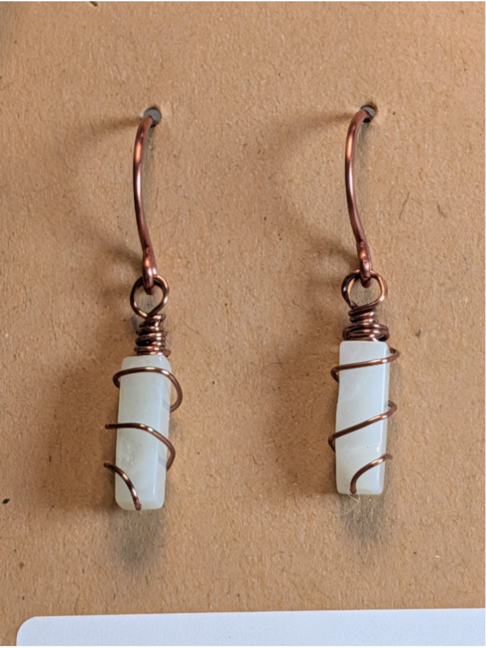 NEW Artisan Copper Wire Wrapped Amazonite Crystal Stick Drop Dangle Earrings - Picture 3 of 5